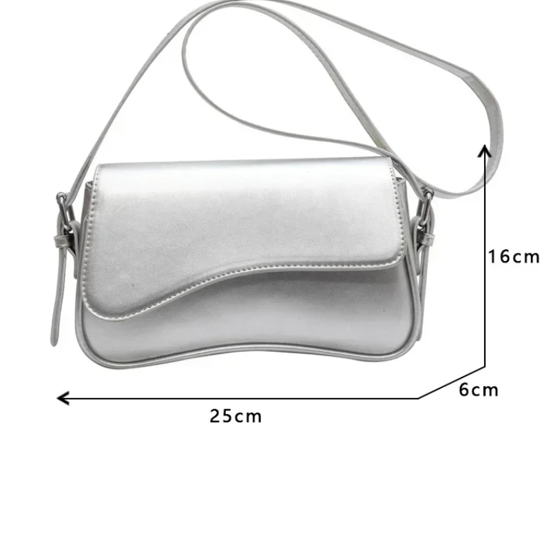 Bolsa transversal e baguete media Prata de couro premium Islara